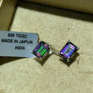 Mystic topaz emerald cut studs